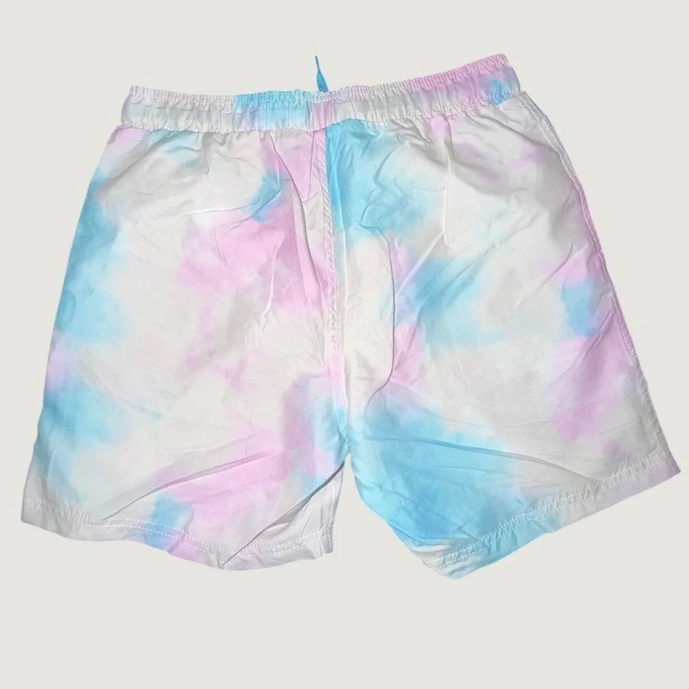 Pink Floyd Mens Tie Dye Swim Trunks Pastel Pink Blue Sun Prism Logo Size M NEW